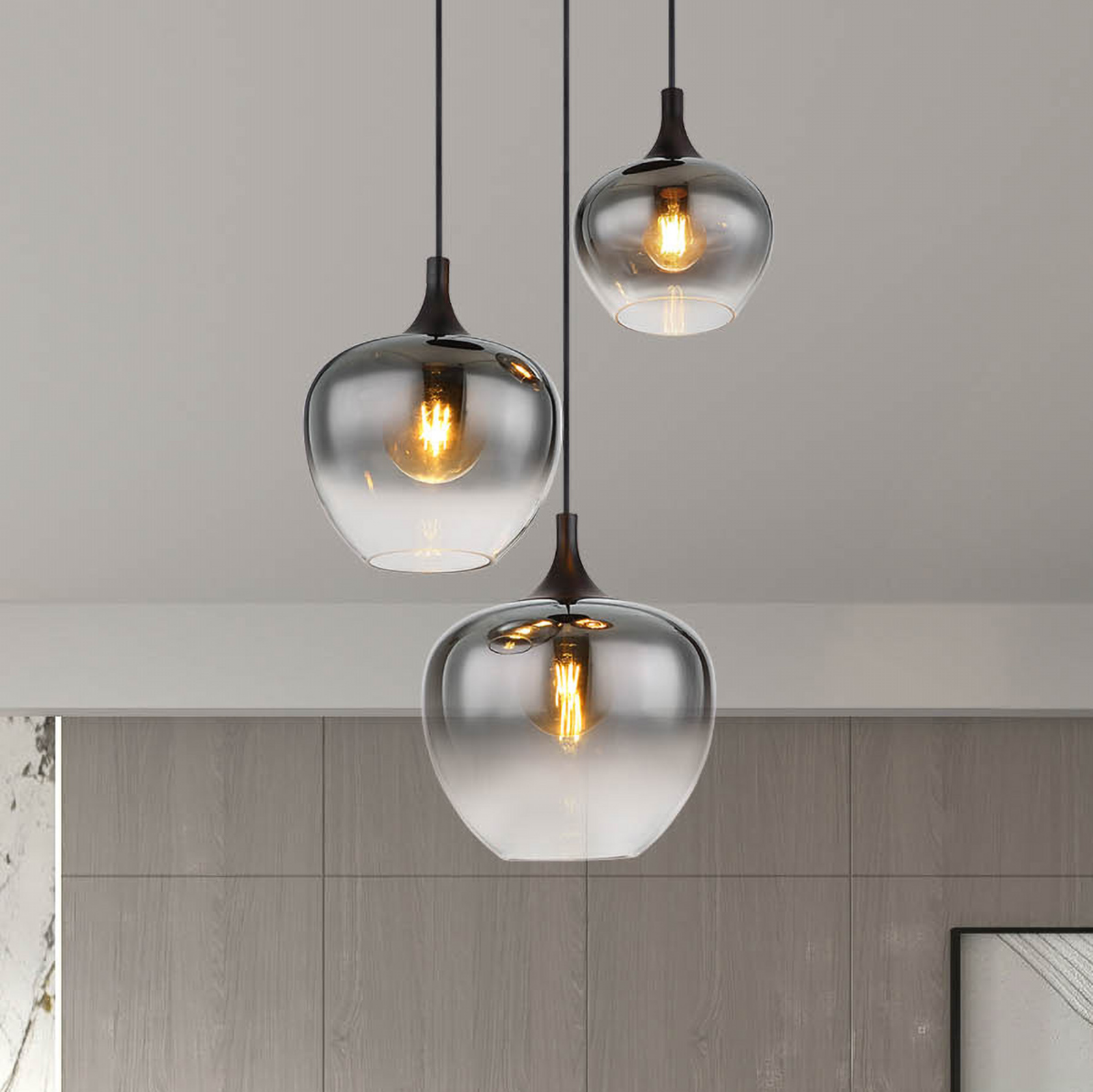 Maxy hanglamp, Ø 48 cm, rookgrijs, glas, 3-lamps.